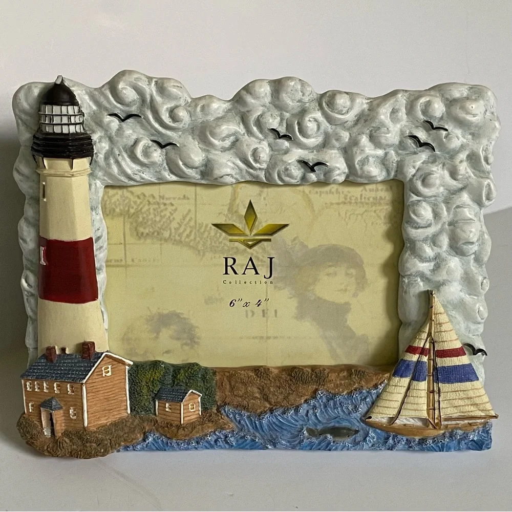 Lighthouse Sailboat Picture Frame 6” X 4” Photo Nautical RAJ EUC Boats Ocean